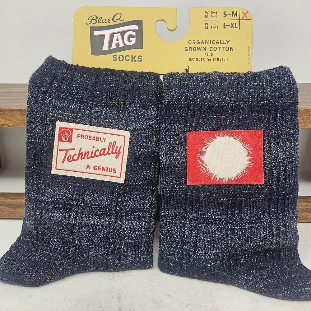 Blue Q Tag Socks NWT "Technically A Genius"